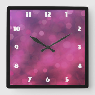 Horloge Carrée Motif Bokeh rose et violet