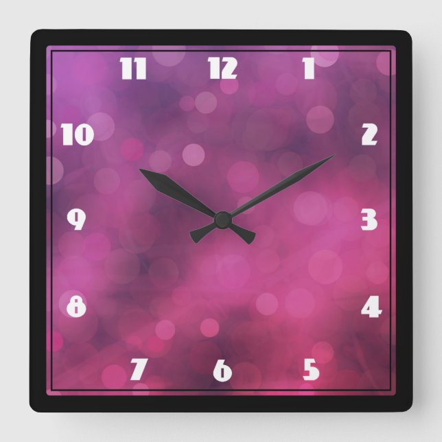 Horloge Carrée Motif Bokeh rose et violet (Recto)