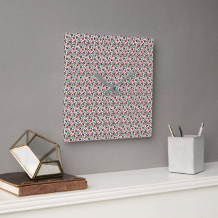 Horloge Carrée Motif botanique de fleurs de cerisier Floral rou