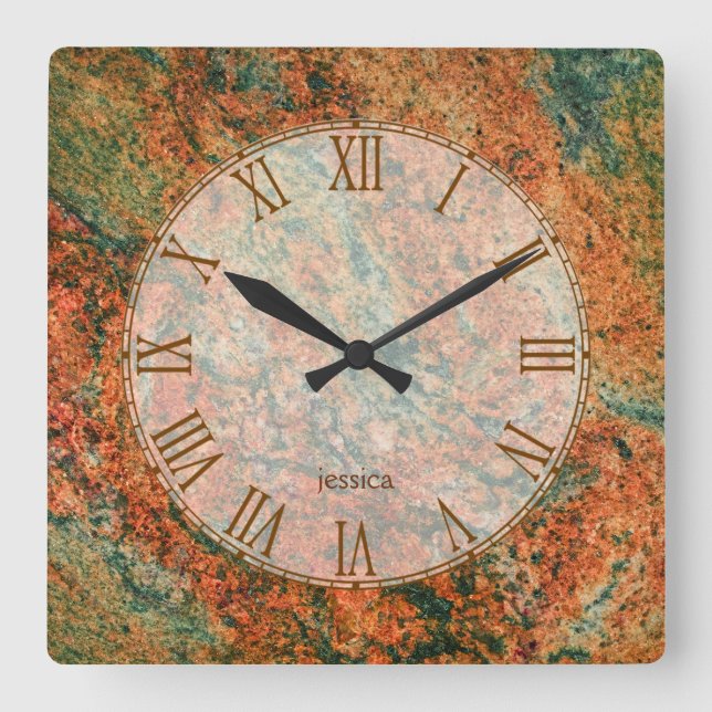 Horloge Carrée Motif Brown en pierre de marbre (Recto)