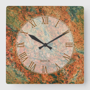 Horloge Carrée Motif Brown en pierre de marbre
