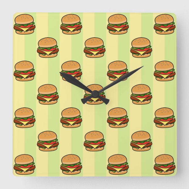 Horloge Carrée Motif Burger (Recto)