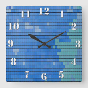 Horloge Carrée Motif Carré bleu Abstrait