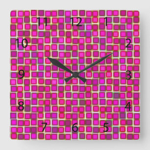 Horloge Carrée Motif Carré rose Abstrait