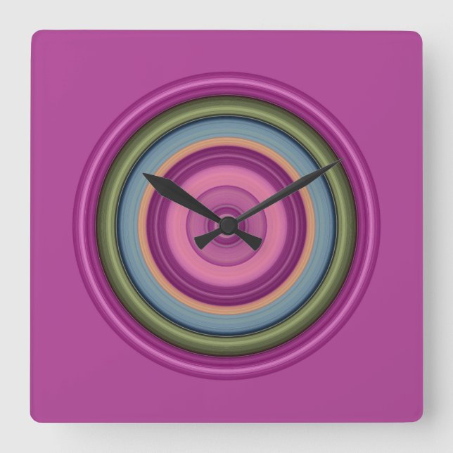 Horloge Carrée Motif circulaire rose chaud (Recto)