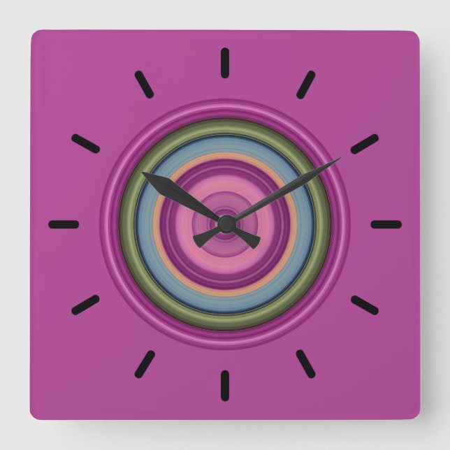 Horloge Carrée Motif circulaire rose chaud (Recto)