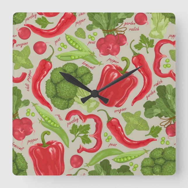 Horloge Carrée Motif clair à base de légumes frais (Recto)