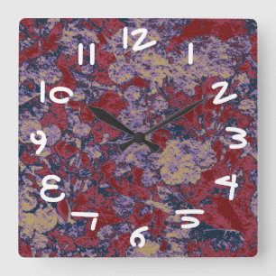 Horloge Carrée Motif coloré de camouflage de feuille et de fleur