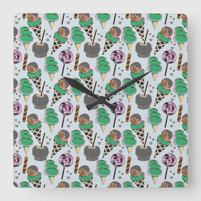 Horloge Carrée Motif crème glacée | motif Lollies | lollipop 30 (Recto)
