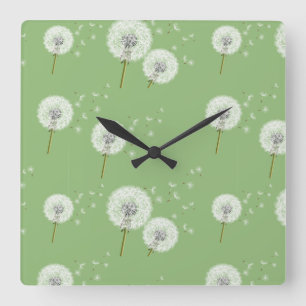 Horloge Carrée Motif Dandelion sur Green Arrière - plan
