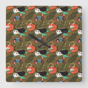 Horloge Carrée Motif d'animaux aquatiques   vie sous-marine en me
