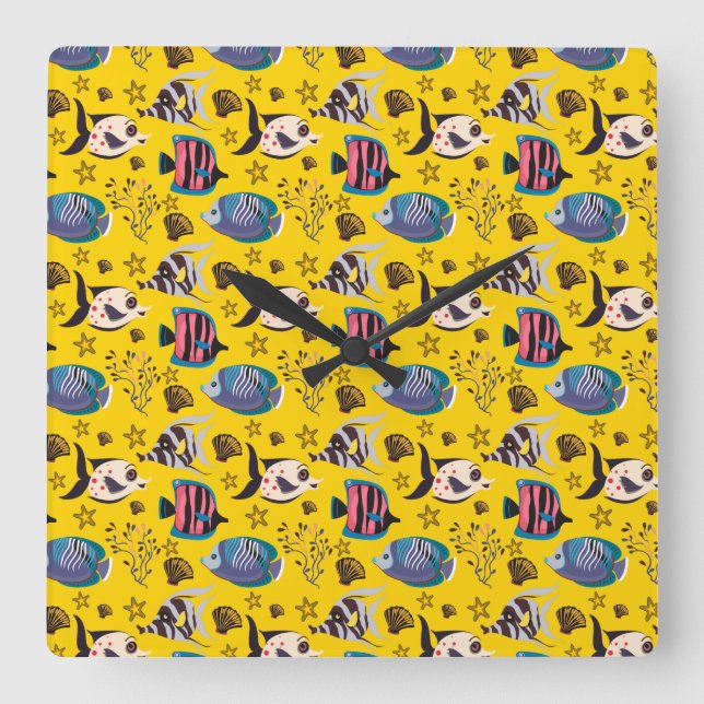 Horloge Carrée Motif d'animaux aquatiques | vie sous-marine océan (Recto)