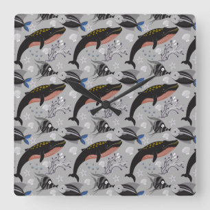 Horloge Carrée Motif d'animaux aquatiques   vie sous-marine océan