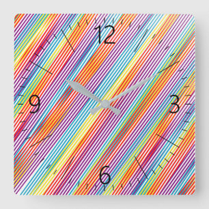 Horloge Carrée motif de bandes colorées