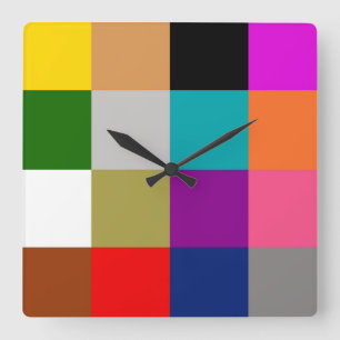 Horloge Carrée Motif de blocs de couleur audacieux et colorés Des