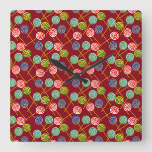Horloge Carrée Motif de bonbons   motif Lollies   lollipop 10