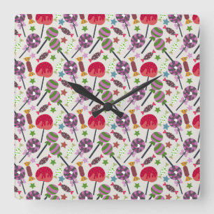 Horloge Carrée Motif de bonbons motif Lollies lollipop 11