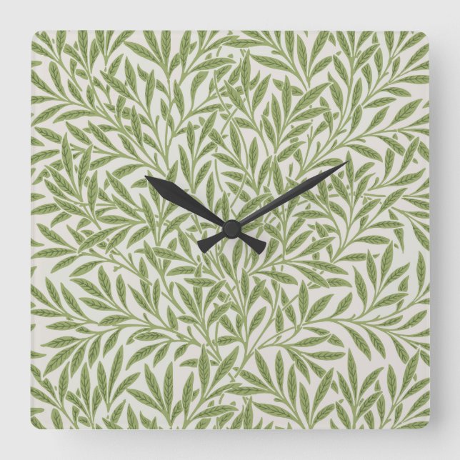 Horloge Carrée Motif de branches feuillues vertes  (Recto)