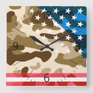 Horloge Carrée Motif de camouflage patriotique