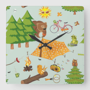 Horloge Carrée Motif de camping