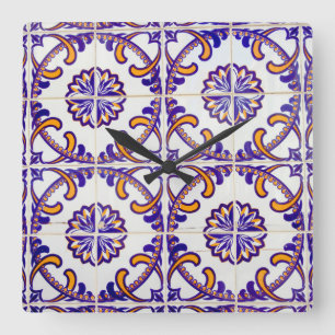 Horloge Carrée Motif de carreaux de près, Portugal