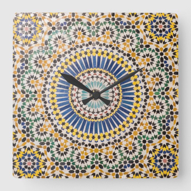 Horloge Carrée Motif de carreaux géométriques, Maroc (Recto)