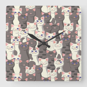 Horloge Carrée Motif de chats blancs et gris