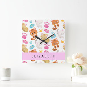 Horloge Carrée Motif De Chats, Chats Mignons, Kitty, Paws, Votre