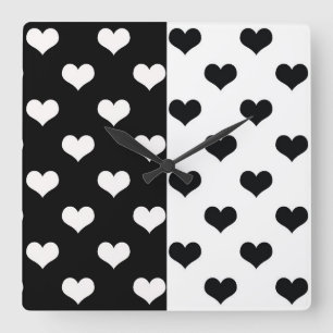 Horloge Carrée Motif de coeur Black White Love