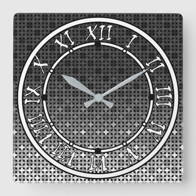 Horloge Carrée Motif de dégradé géométrique noir et blanc (Recto)