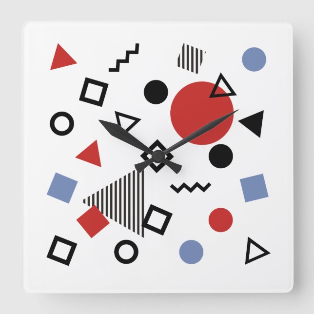 Horloge Carrée Motif de design Retro Memphis (Recto)