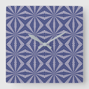 Horloge Carrée Motif de devin d'origami bleu marine et rose