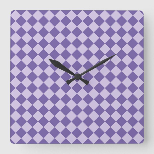 Horloge Carrée Motif de diamants de Checker Violet (Recto)