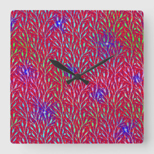 Horloge Carrée Motif de fête de feux d'artifice scintillants