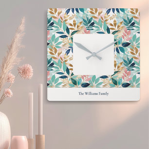 Horloge Carrée Motif de feuille moderne élégant personnalisé