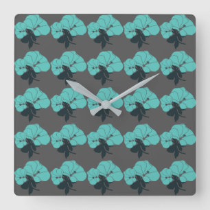 Horloge Carrée Motif de fleurs colorées sur Arrière - plan gris