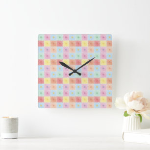 Horloge Carrée Motif de fleurs colorées vintage tendance Annivers