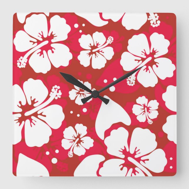 Horloge Carrée Motif de fleurs de ketmie (Recto)
