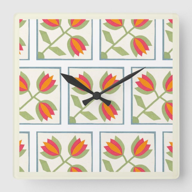 Horloge Carrée Motif de fleurs décoratives modernes (Recto)