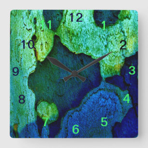 Horloge Carrée Motif de la nature bleu-vert