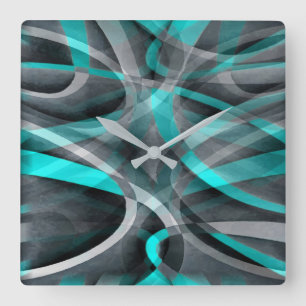 Horloge Carrée Motif de ligne arquée turquoise et gris des années