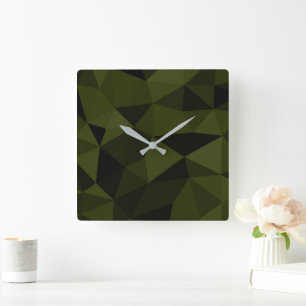 Horloge Carrée Motif de maillage géométrique noir foncé de l'armé