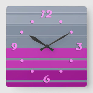 Horloge Carrée Motif de mode gris rayé violet