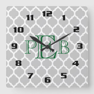 Horloge Carrée Motif de monogramme en quatrefeuilles marocain élé