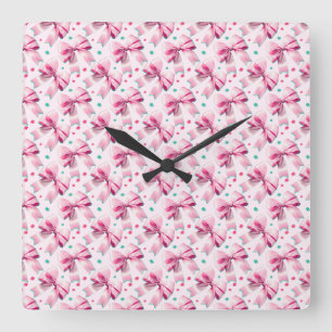 Horloge Carrée Motif de nœud coquette rose tendance avec une touc