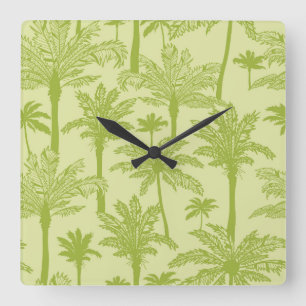 Horloge Carrée Motif de palmiers verts