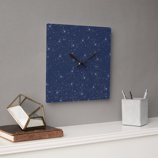 Horloge Carrée Motif de parties scintillant en or brillant bleu m (Bureau)