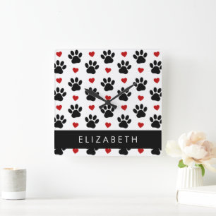 Horloge Carrée Motif De Pâtes, Pâtes Noires, Coeurs Rouges, Votre