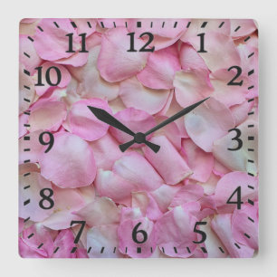 Horloge Carrée Motif de pétales de rose rose-31940