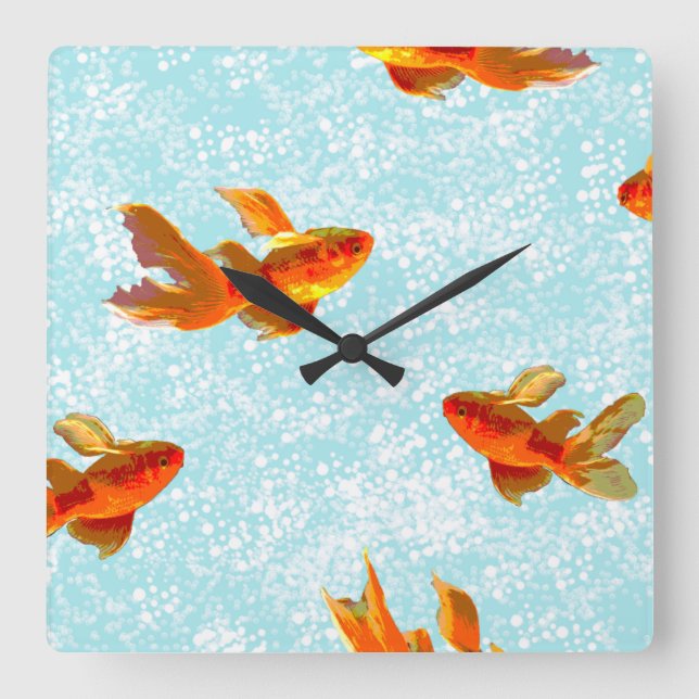 Horloge Carrée motif de poisson d'or (Recto)